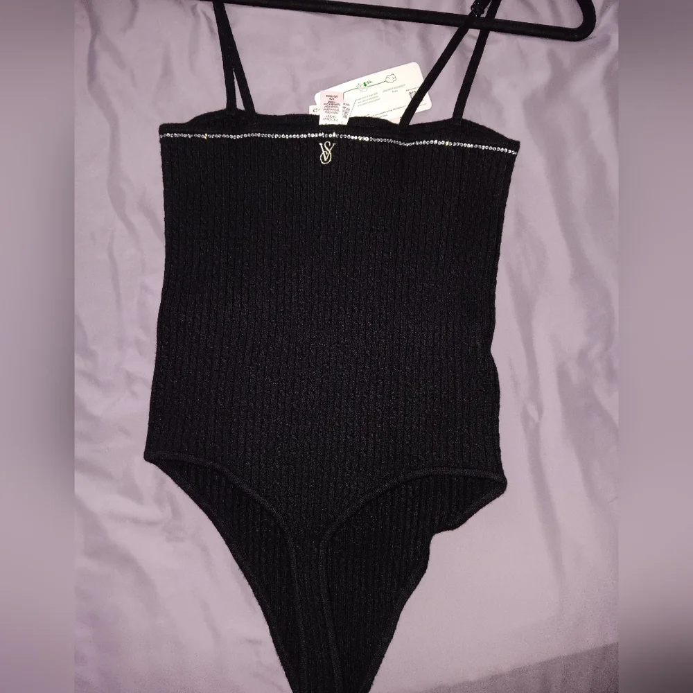 Victoria's Secret Black and Rhinestones Luxe Cable Knit Shine Bodysuit - Picture 4 of 6